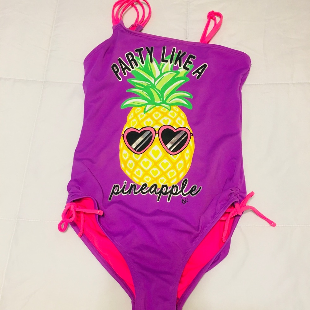 Justice Girls Purple Pineapple One Piece Swimsuit